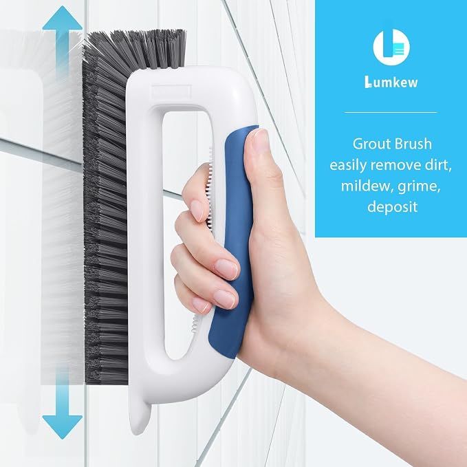 Lumkew Grout Cleaner Brush for Cleaning Floors Tile Scrub, Blue,1 Pcs | V Shape, Hard Bristle, Bathroom Shower Grout Cleaning Brush Scrubber