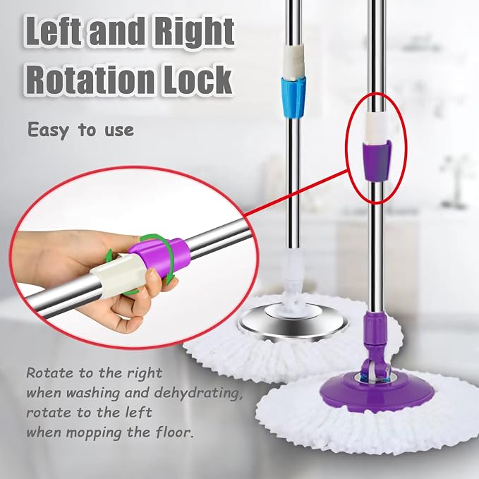 Spin Mop Replacement Mop Handle, 49-inch 360 Degrees Rotating Telescopic Replacement Mop Stick with Reinforced Plastic Disc for Spin Mop Bucket Cleaning System (Plastic Disc, Purple)