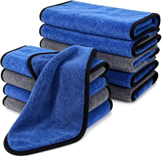 10 Pack Premium Microfiber Towels for Cars - Coral Velvet Ultra-Soft Super Absorbent Drying Towels, Lint-Free Streak-Free Car Detailing Cloth, 11.8"x15.7" Blue/Grey