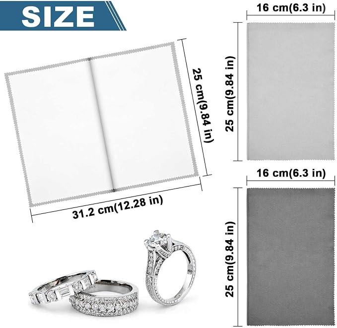 SEVENWELL Silver Polishing Cloth, Jewelry Cleaner Cloth for Sterling Silver Jewelry, Gold, Platinum, Silverware, Diamonds, Gemstones, Coins (2pcs Dark Gray and 2pcs Light Gray (Large))