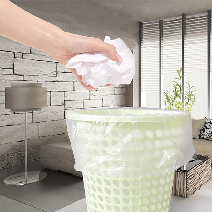 WAIKAS 1.5 Gallon Trash Bags, 130 Count, Small Garbage Bags, No Flaps/Ties, 40x43cm, 2.6g/pcs, Unscented, White