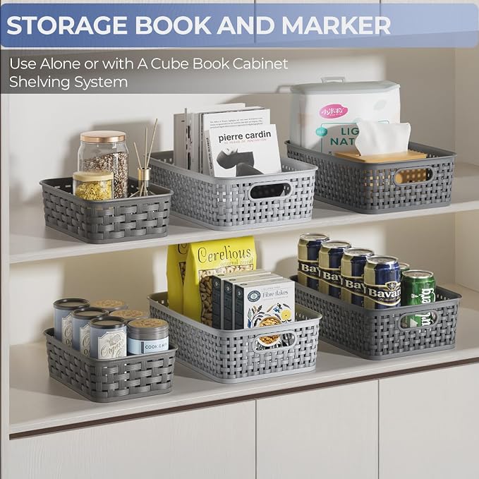 3 Pack Small Plastic Basket, Storage Bin Baskets for Organizing, Pantry Organizer Household Wicker Storage for Laundry Room, Bedrooms, Kitchens, Cabinets, Countertops, Dark Gray | Pantry Organizer, Household, Wicker Storage, for Laundry Room, Bedrooms,...