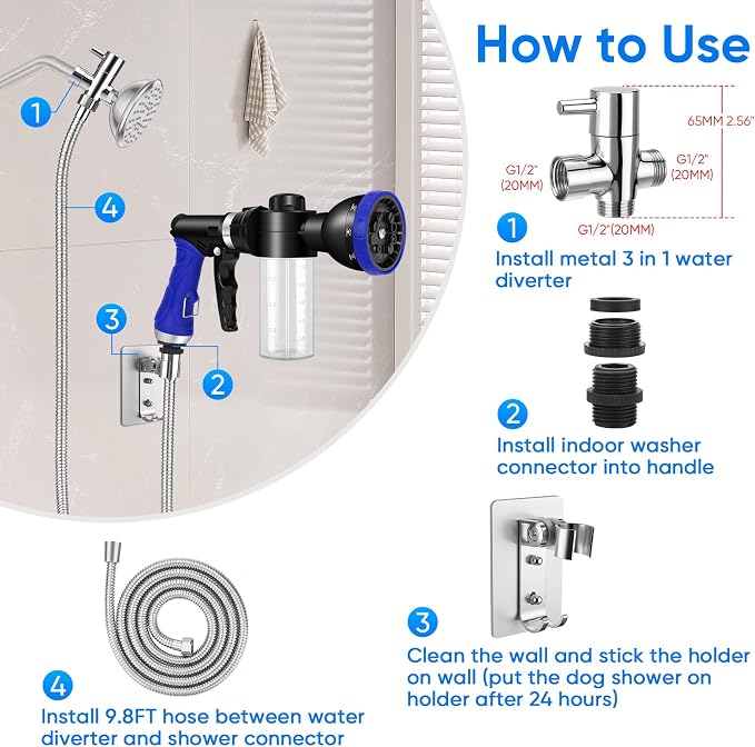 Upgraded 9.8FT Tub Faucet Sprayer Attachment for Dog Shower | Dog Washing Hose Attachment for Utility Sink/Bathroom/Sink, for Faucet Pup Pet Bathing Sprayer Kit