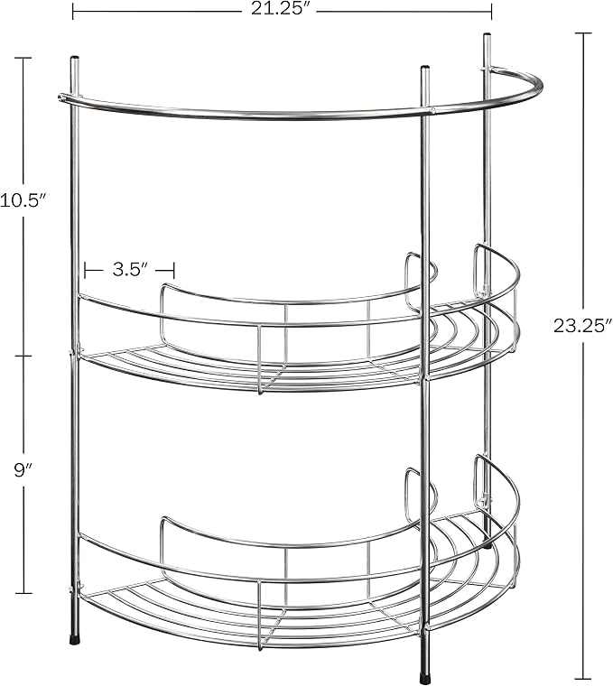Lavish Home Pedestal Sink Organizer, Silver, 21.25” x 11” x 23.25” | Compact Under the Sink Rack with 2 Storage Shelves and Towel Holder, Space Saving Bathroom Storage