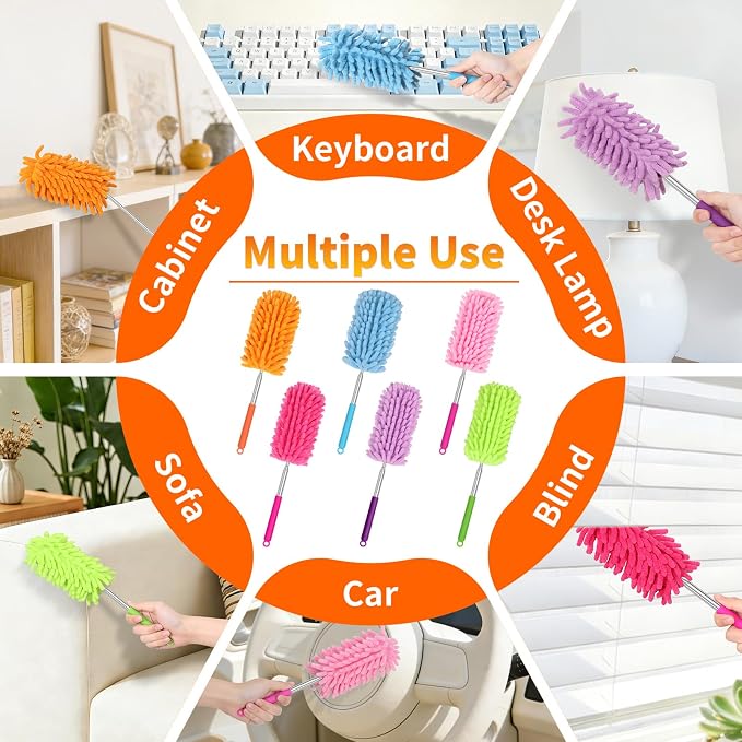 Hand Duster for Cleaning, 360° Bendable Duster with Telescoping Extension Pole, Extendable Washable Mini Dusters for Home, Office, Car, Furniture (2 Pack Grey)
