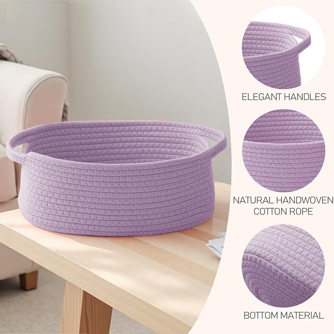 JMvicyroam Small Woven Basket, Empty Gift Basket, Purple/1 Pack | Small Gift Basket, Cotton Rope, 12 x 8 x 45 in, Handles, Includes Ribbon and Bag, Birthday Gift Basket