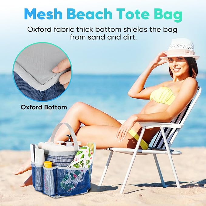 EUDELE Mesh Shower Caddy Portable for College Dorm Room Essentials,Portable Shower Caddy Dorm with 9-Pocket Large Capacity, Shower Bag for Beach, Swimming, Gym, Travel essentials, Navy Blue-Grey