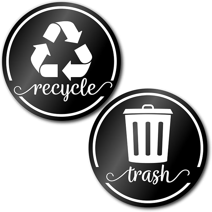 Modern Recycle Stickers for Trash Bins, Recycling Stickers for Trash Can | 3.5" Laminated Recycle Sticker for Kitchen Bins, Garbage Can Labels for Recycling Bin Combo, Made in USA, Rustic Black Labels