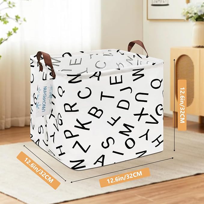 Square Storage Baskets Children Shelves Gift Toy Organizer Room Alphabet | Laundry Hamper Collapse Canvas with Handles for Organizing Home Kitchen Children Toys Office Closet Shelf