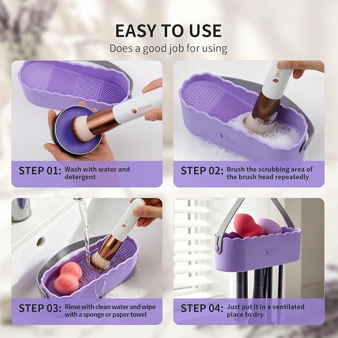 DUcare Makeup Brush Cleaner 4 in 1 Makeup Brushes Sponges Cleaning Mat Removes Cosmetic Color Brush Cleaner Pad for Cleaning Makeup Sponges Brushes Purple