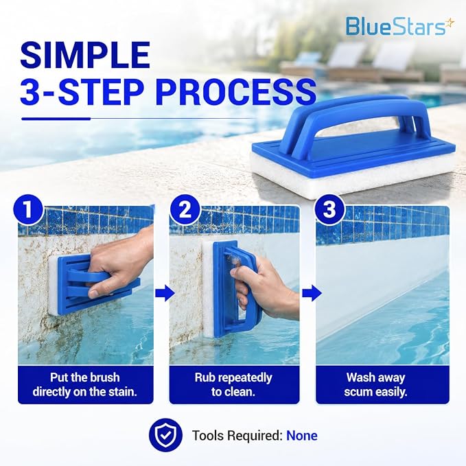 BlueStars 2-Pack Heavy Duty Handheld Sponge Pool Scrub Brush | Clean Pool Tile, Grout, Walls, Vinyl Liners, Spas, Tubs, Showers; Surface Cleaning Scrubber, Kitchen, Bathroom Tub