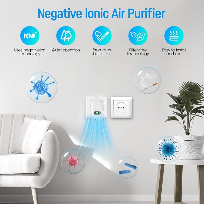 Air Ionizers for Home,4-Pack Negative Ion Air Purifiers | Odor Eliminators Quiet Plug-in for Bedroom, Office, Living Room Compact Freshener for Pet Smoke, and Kitchen Odor
