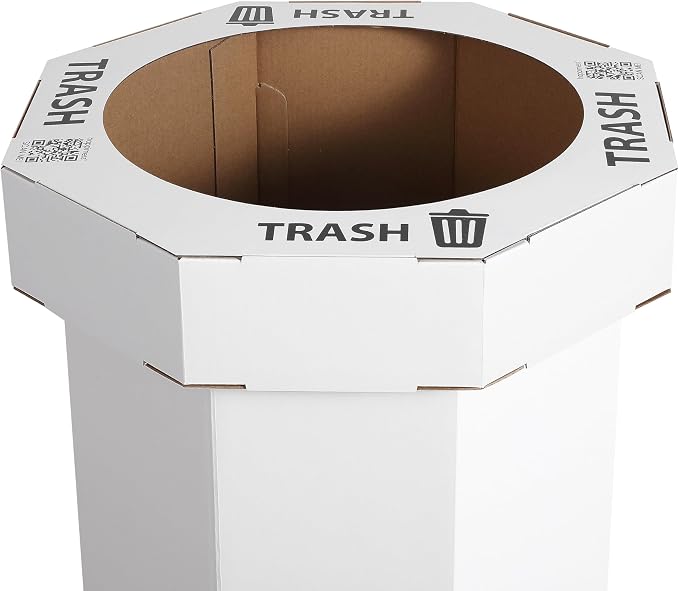 happimess Fleur 25 Gal Trash Can Bin, Cotton White, Set of 2 | Event Recycling, Traditional Classic Disposable Corrugated Cardboard, 32" Height, 16" Width, 16" Depth