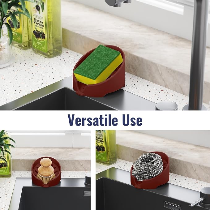 NiHome Silicone Sponge Holder for Kitchen Sink, Fits Scrub Daddy Mommy | Self-Draining Dispenser Organizer Tray, Sink Caddy Countertop Fits Soaps, Scrubber, Dishwasher Safe, Includes Brush