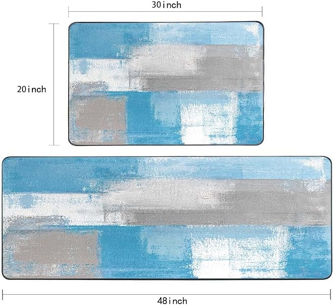 TOMWISH Kitchen Rugs Grey and Blue Abstract Art Set of 2 Floor Comfort Mats | Non Slip Washable Kitchen Sink Rug Farmhouse Kitchen Floor Mats Comfort Standing Mat for Laundry 20"X48"+20"X30"