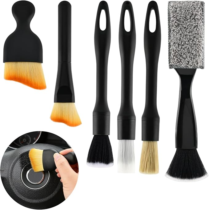 6Pcs Car Detailing Brush Set for Cleaning Interior or Exterior, Car Interior Detailing Brush for Air Vents, Wheels and ect, Universal C-ar Dust Bru-sh for Most Vehicles(Color:Black)