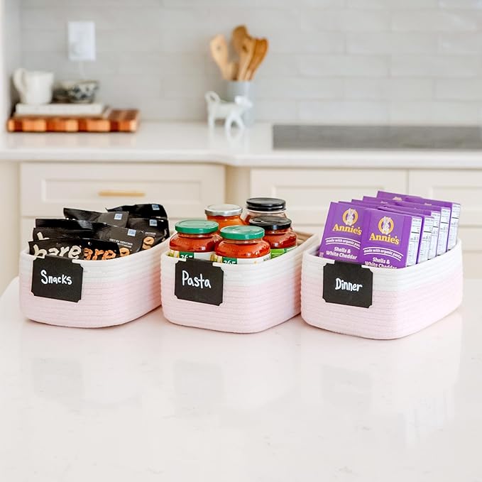 NaturalCozy 11.8"x8"x4.5” Rectangle Storage Baskets for Shelves 3 Pack | Cotton Rope Woven Small Baskets for Organizing | Small Storage Bins for Nursery, Bathroom, Closet, Shelf, Decorative, Gift