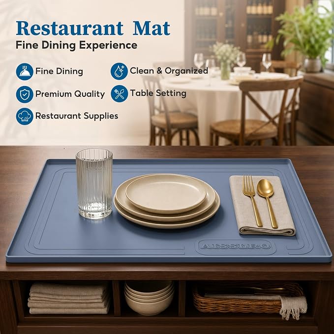 Aisslro Waterproof Under Sink Mat 25"x19", Silicone Mat, Dark Blue | BPA-Free Shelf Liner, Raised Edge Traps Spills & Leaks, Bathroom, Kitchen Cabinet, for Boots, Pets, Home Essentials Organizer