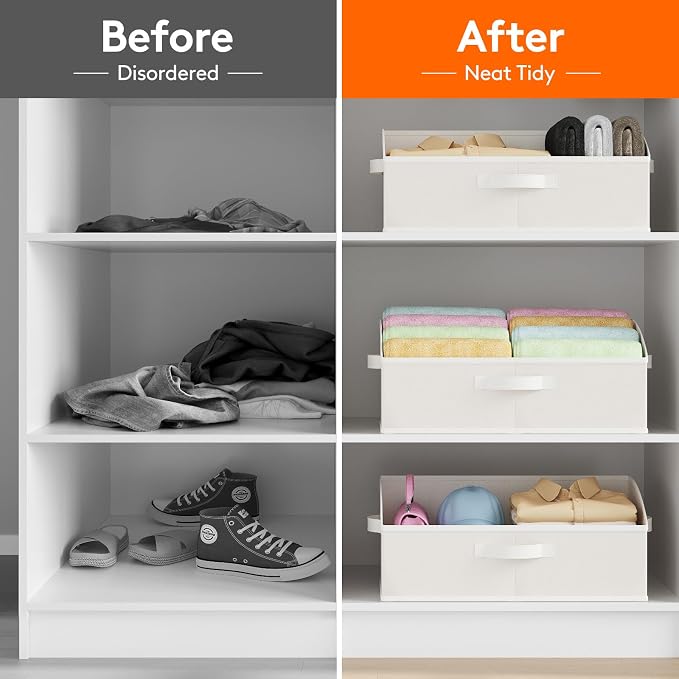 Lifewit Trapezoid Closet Storage Bin for Shelf, 6 Packs 23L, White | Non-woven Closet Organizer Baskets with Handles, Foldable Clothes Containers Boxes for Clothing, Book, Purse, Extra Large