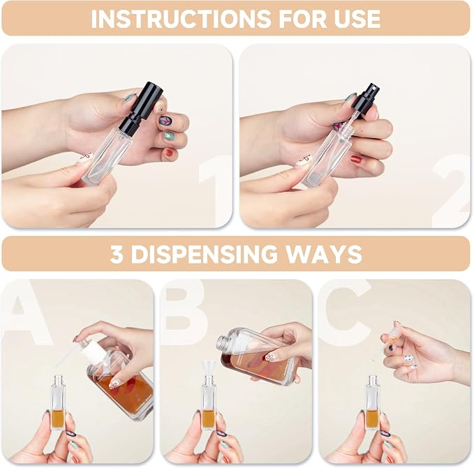 Perfume Travel Refillable Atomizer, 3 Pack 10ml Leak Proof Refillable Perfume Bottle for Air Travel, Purse and Business Trips, Glass Atomizer Sprayer for Cologne with Funnel & Pipette