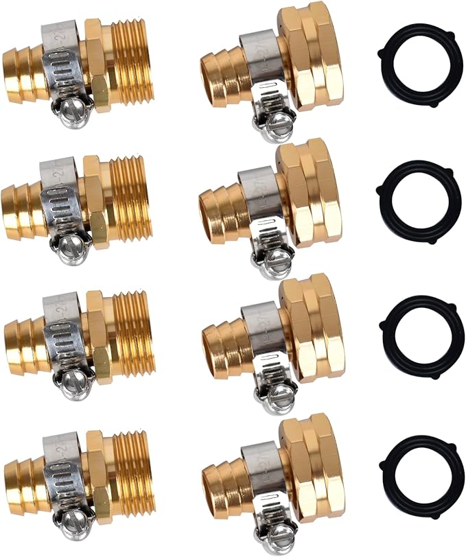 A30072C-Q Garden Hose Repair Connector with Clamps, Fit for 3/4" or 5/8" Garden Hose Fitting, 4 Set