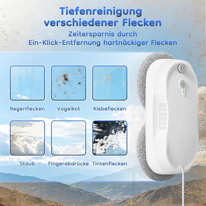 2026 Updated Window Cleaning Robot - Enhanced Battery, Max 6400Pa, Path Planning, Anti-Slipping, Edge Detection, Window Cleaner Robot for High-Rise Windows (2 pairs of nozzles, 10 cloths) (White)