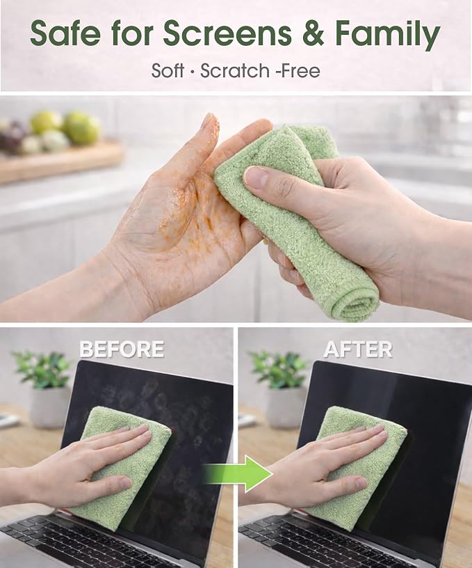 Reusable Microfiber Cloth Roll - 100 Pack, 12"x12" Washable Tear-Away Towels. Fits Paper Towel Holders. Lint-Free & Streak-Free Rags for Kitchen, Glass, Cars, Electronics (Pea Green)