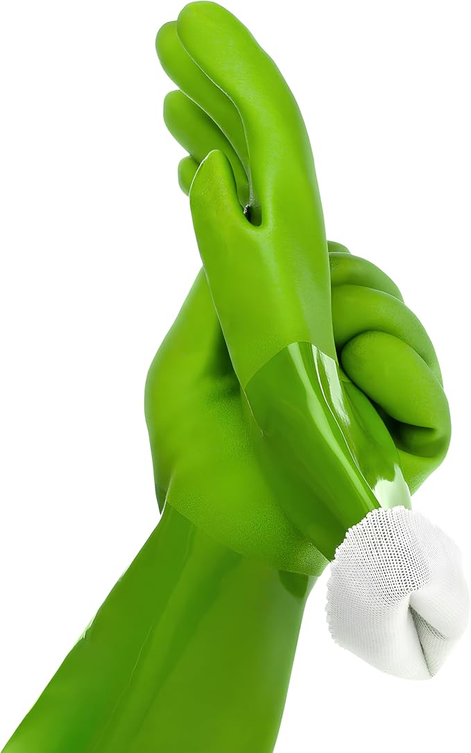 Ultimate Rubber Household PVC Gloves with Comfortable Cotton Lining, Anti-Slip surface, Kitchen Dishwashing, Extra Thickness, Kitchen Cleaning, Working, Painting, PetCare (X-Large, Green)