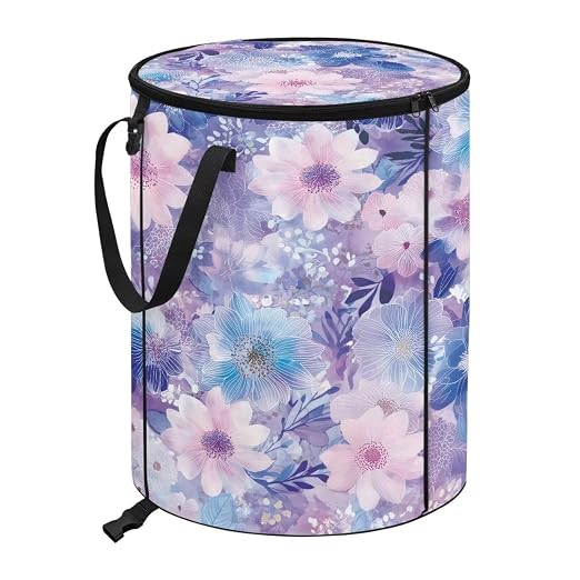 BIGCARJOB Flower Print Outdoor Trash Can with Lid, Foldable Trash Can Collapsible Pop Up Garbage Bin Waste Basket Storage for Travelers Camper Trailer