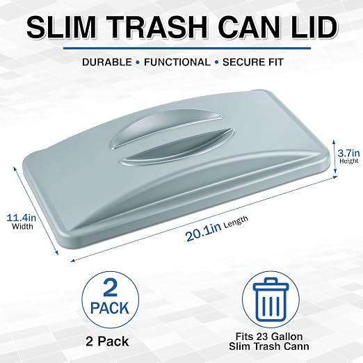 Maxdot 2 Pcs Recycle Bin Lids with Handle, Dark Gray | for 23 Gallon Slim Trash Can, Plastic, Garbage Waste Sorting Lid, for Kitchen Classroom Office Outdoor