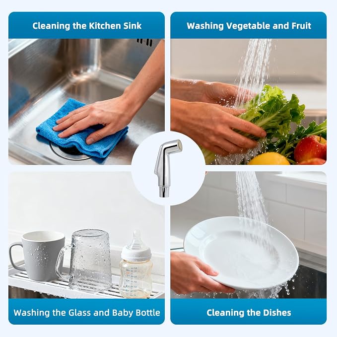 Universal Kitchen Sink Side Sprayer Replacement with Quick Adapter, Chrome | NSF/ANSI/CAN 372 Certified, Compatible with Moen/Delta, Sink Faucet Sprayer Attachment/Hose/Holder, Pull-Out Side Sprayer