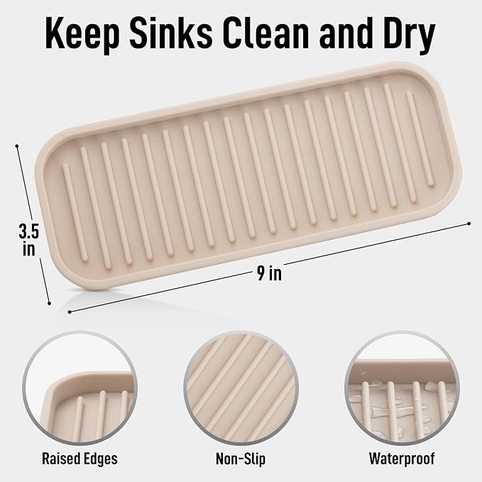 Zulay Kitchen (9x3.5) Silicone Sponge Holder for Kitchen Sink - Flexible Multipurpose Soap Tray - Sink Organizer for Kitchen, Bathroom, Makeup, Trinkets & More (Ivory)