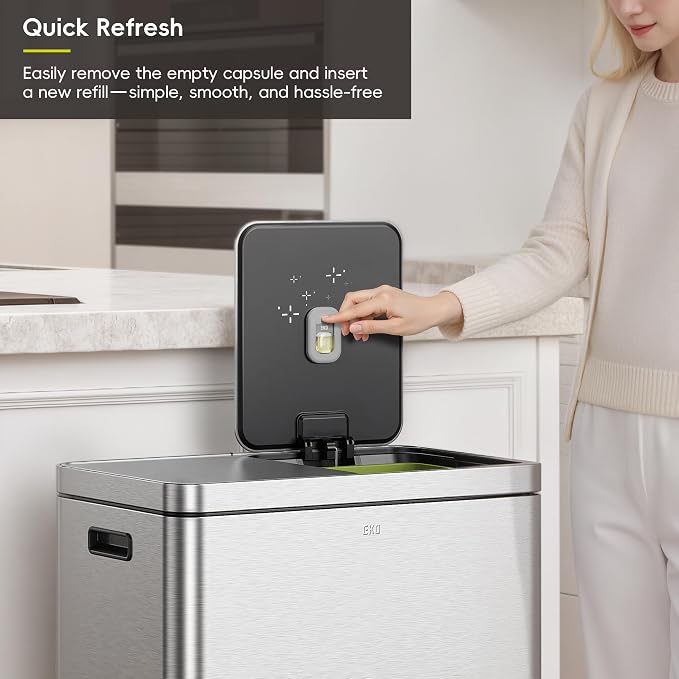 EKO Refresh Deodorizer Pod Kit, 1 Pod + 1 Refillable Holder | Plant-Based Odor Eliminator for Trash Can, Bathroom, Storage – Long-Lasting 45 Days Air Freshener, Natural, Chemical-Free