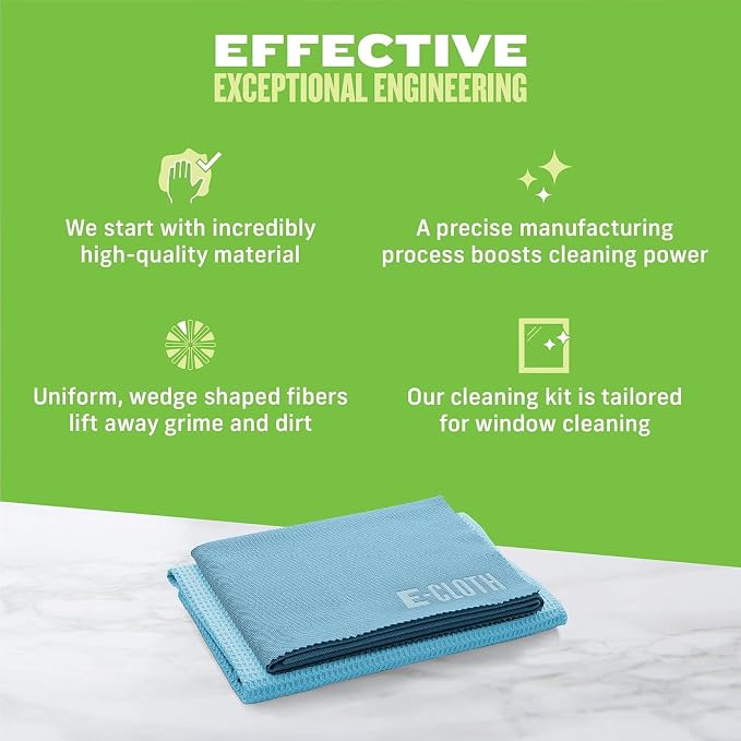 E-Cloth Window and Glass Cleaner Kit, Just Add Water - 1 Kit | Chemical-Free Cleaning - Reusable & Machine Washable Towel, Versatile Use for Mirrors, Cars, & Lenses, Alaskan Blue