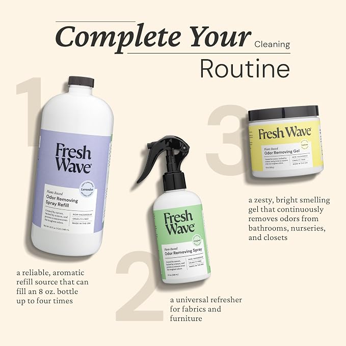 Fresh Wave Odor Eliminator Spray Refill, Room & Fabric, 32 oz, Lavender | Refills Fresh Wave spray bottles, Plant oil formula, No phthalates or parabens, Fabric and room deodorizer