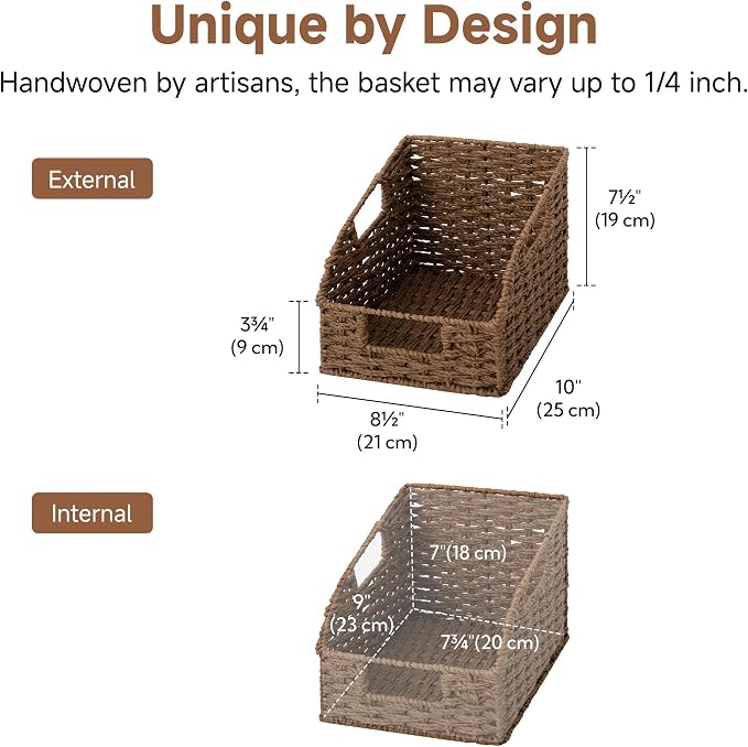 StorageWorks Wicker Baskets for Organizing,Brown Baskets for Storage,2-Pack | Round Paper Rope Pantry Organizers and Storage,Handwoven Wicker Storage Baskets for Shelves,Brown Baskets,Brown Wicker Basket