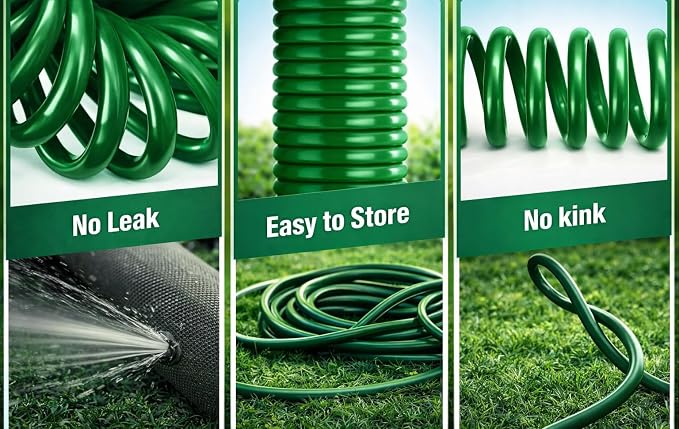 Coil Garden Hose 8 ft, Curly Water Hose with Plastic Connectors, Recoil Garden Water Hose, Retractable, Corrosion Resistant Garden Coil Hose.