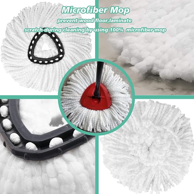 12PCS Spin Mop Replacement,100% Microfiber,Machine Washable,360° Rotation | Compatible with Cedar Easywring 1-Tank System,Deep-Cleaning,360° Rotation,Edge-to-Edge Reach,Easy House Floor Mopping