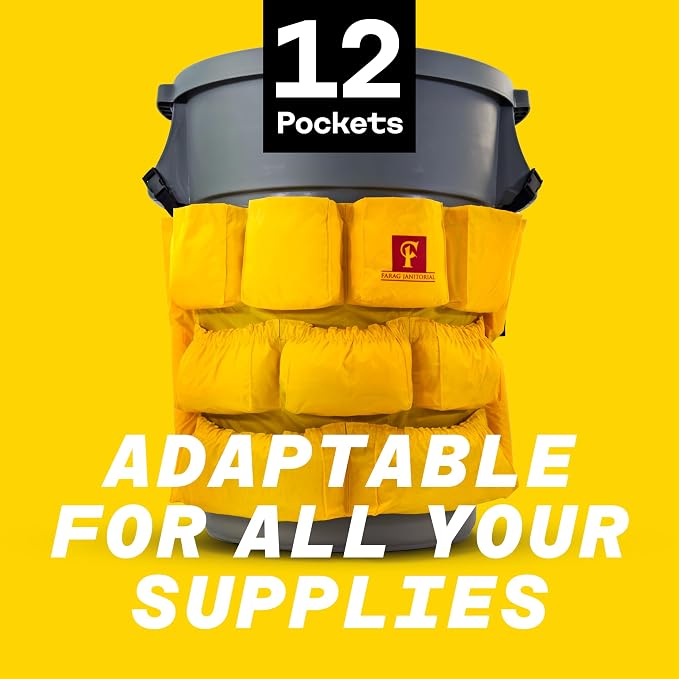 Trash Can Caddy Bag | Brute/Uline Compatible | Fits 32-55 Gallon Can XL Size | 12 Pockets | Heavy Duty Vinyl | Cleaning Supplies Caddy Organizer.