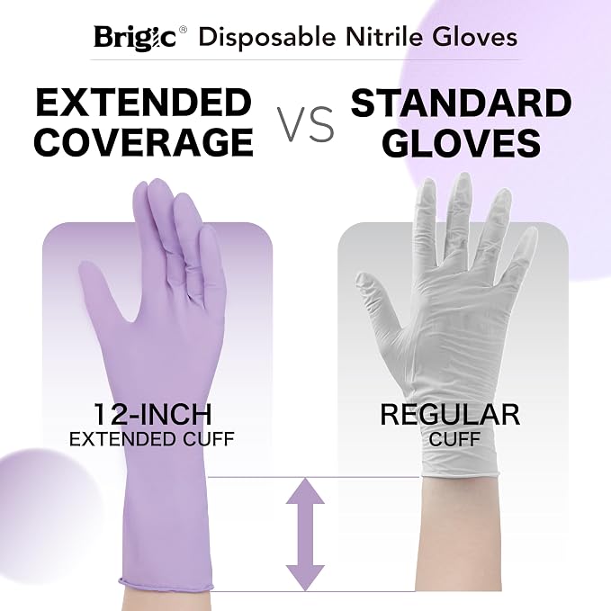 12 Inch Long Cuff Nitrile Gloves, Disposable Gloves | Extended Coverage • Textured Grip • Tear Resistant Protection