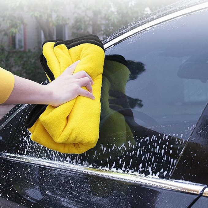 Large Microfiber Drying Towel for Car, Great Thick Soft Plush Towels, 36 x 24inches 800GSM Thickness, Quality, Washable, Absorbency No Scratch Lint Free Drying Towel (36 x 24inches,Grey-Yellow,1pack)