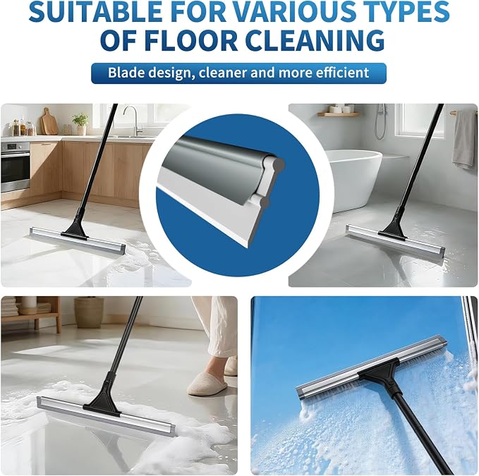 Rubber Floor Heavy Duty Squeegee Mopping Wiper Cleaning Set Long Handle | V-shaped blade design, Extended Telescoping Handle For Homes, Garages, Concrete Floors, Patios, and Window Cleaning.