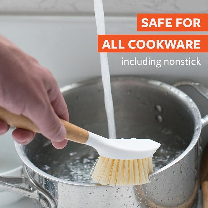 Full Circle Daily Dish Brush, Bamboo Handle Dish Brush for Kitchen | A sustainable, natural scrubber with tough bristles—cuts through grease on nonstick pans & cast iron.