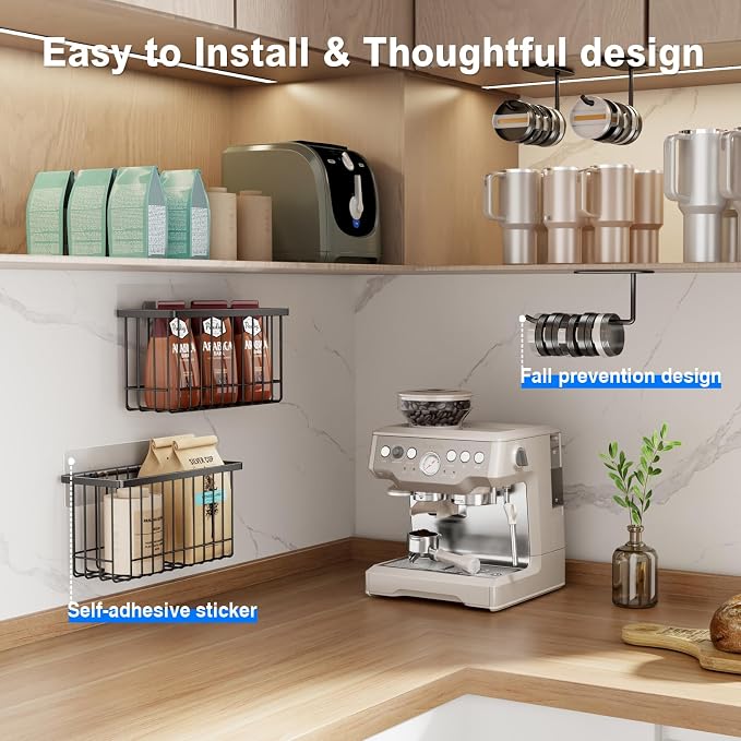 Mustorn 4 Pack Adhesive Cabinet Door Organizer, Lid Organizers Inside Cabinet Food Container/Tumbler Lid Organizer and Storage Cup Lids Holder for Kitchen & Bathroom Wall Mounted(Black)