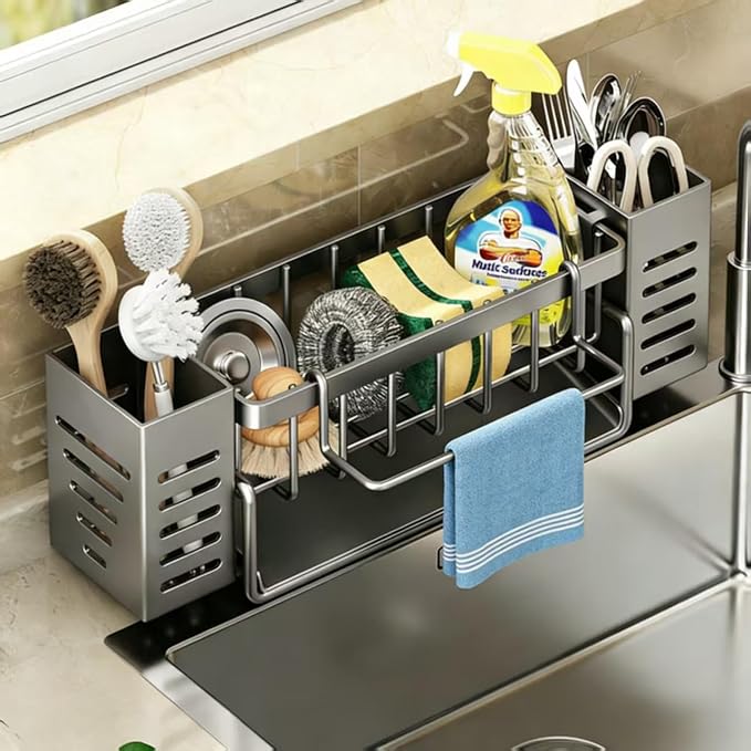 sponge holder for kitchen sink，sink organizer，pot brush storage box, suitable for kitchen countertops, bathrooms, kitchen decorations and accessories