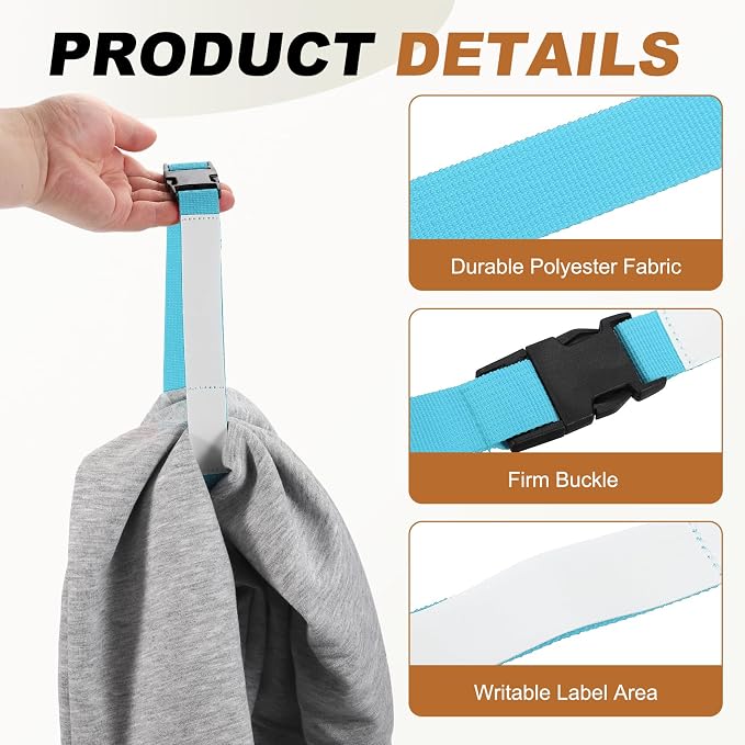 uxcell 4 Pcs Laundry Strap with Buckle, Multipurpose Laundry Strap Replacement Wash Care Utility Household Cleaning Loop Athletics Accessories Tools Storage, Light Blue
