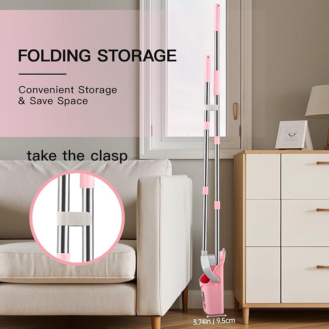 2-Pack Broom with Dustpan Combo Set, Hand Broom and Dustpan Set for Sweeping Indoor Angle Broom for Home Office Kitchen Lobby Floor Pet Hair Indoor&Outdoor Cleaning (Pink&Gray)(2-Pack)