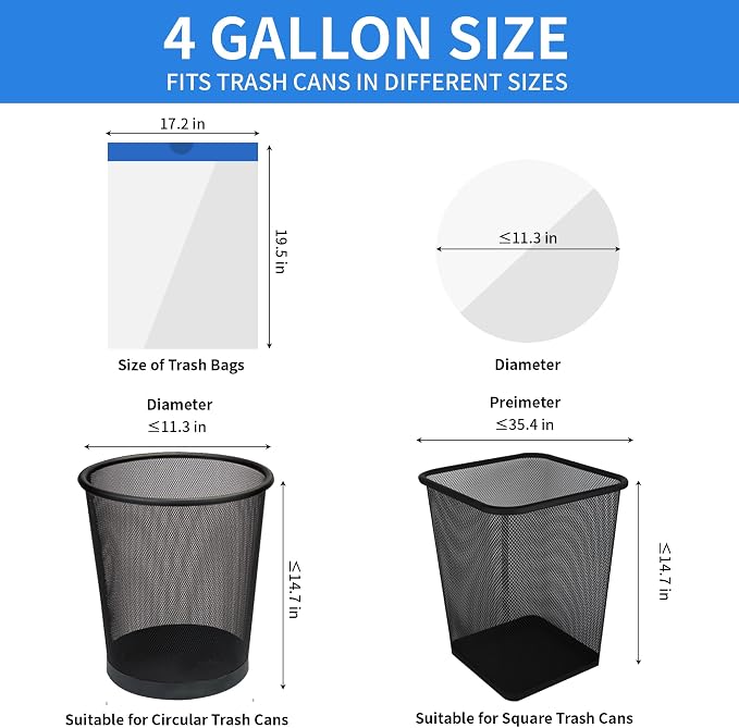 210 Count 4 Gallon Drawstring Trash Bags - Pre-Separated Easy Dispense Roll Small Garbage Bags - Beach Breeze Scent Odor Control - Leak Resistant Mini Trash Can Liners for Bathroom Office Bedroom