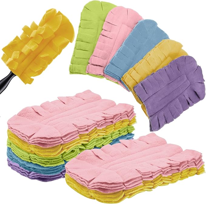 Zubebe 12 Pcs Reusable Duster Refills Fleece,Rainbow Colors | Soft Polyester Fiber Flat Duster Refill Multi Surface Washable Cleaning Pad Tools for Home, Blinds, Car, Pet, Furniture, Fans