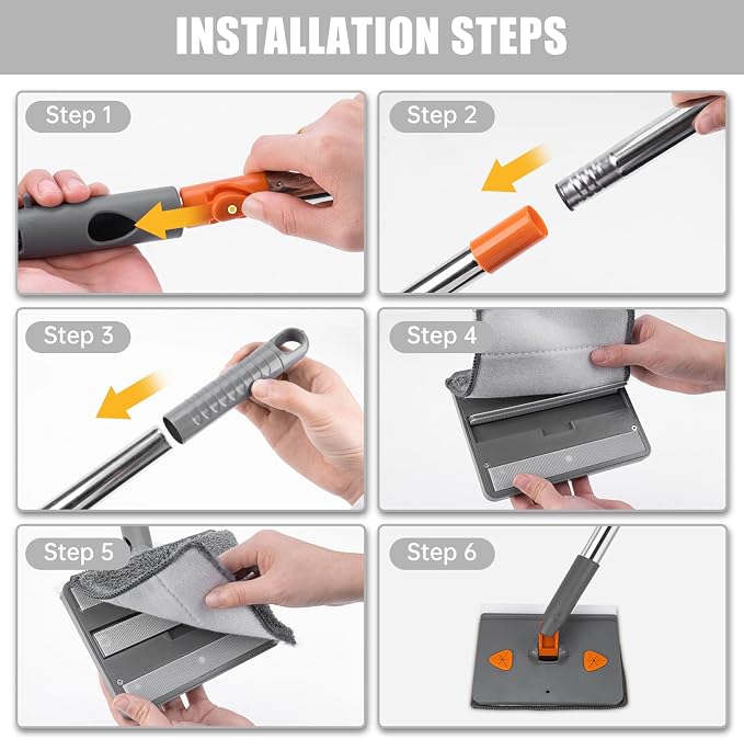 CALBEAU Baseboard Cleaner Tool with Handle, Wall Mop with Squeegee, 8 Pads | 86" Extension Pole, Swivel & Foldable Head, 8 Reusable Pads for Baseboard, Wall, Ceiling, Window, Floor, Dark Gray